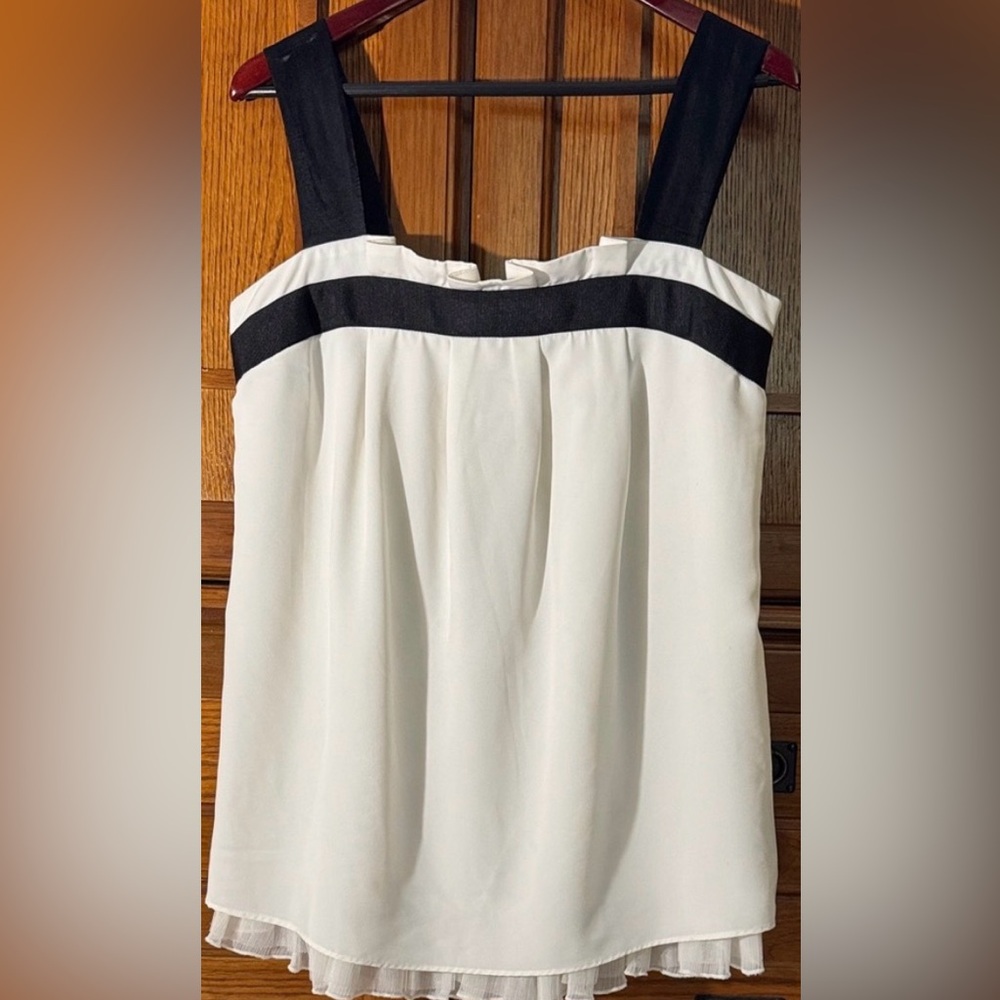 Simply Vera Wang Chic Pleated Ribbon Sleeveless Tunic Ruffled Hem Romantic Flowy